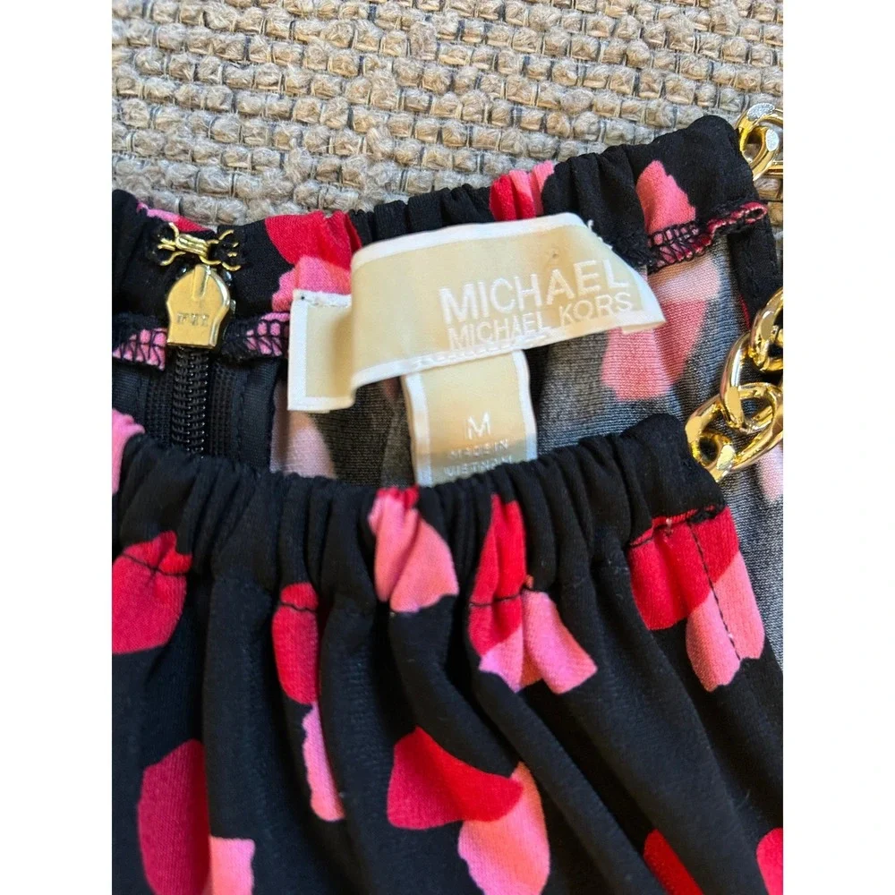 Michael Kors Black Pink Red Hearts Chain Halter Tank Top Womens Medium Valentine